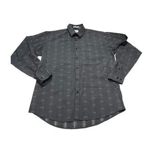 Oaktree Dress Shirt Men's Medium (15-15.5) Gray Printed Polyester Classic Formal